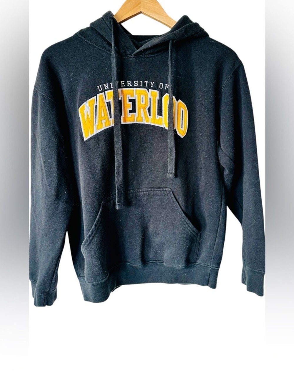 Vintage University of Waterloo Black and Yellow Hoodie US M